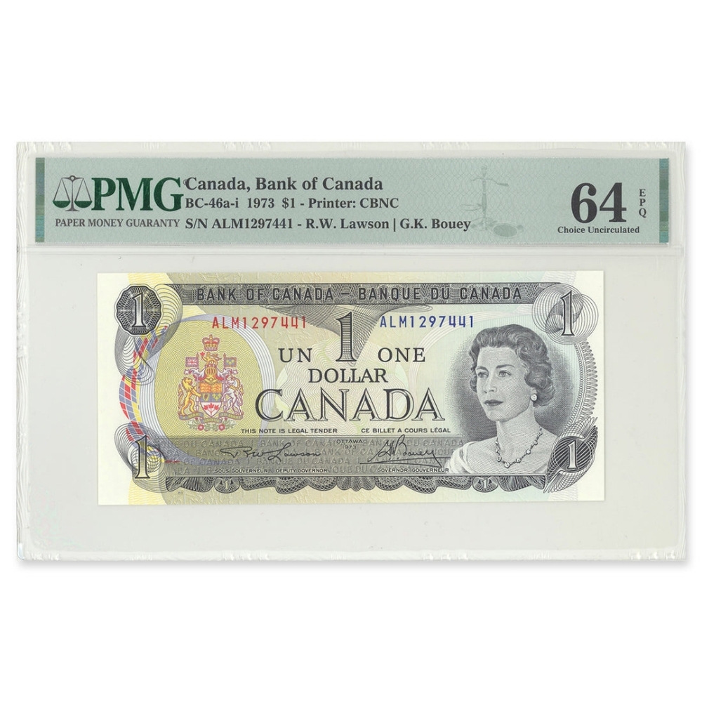 2×matching ALM Canadian One Dollar Bill